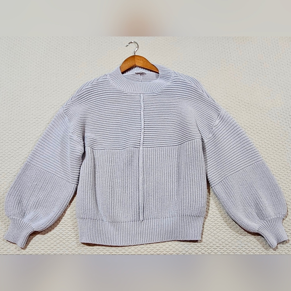 Le Lis Heather Gray Crew Neck Blouson Sleeve Pullover Knit Sweater Size S